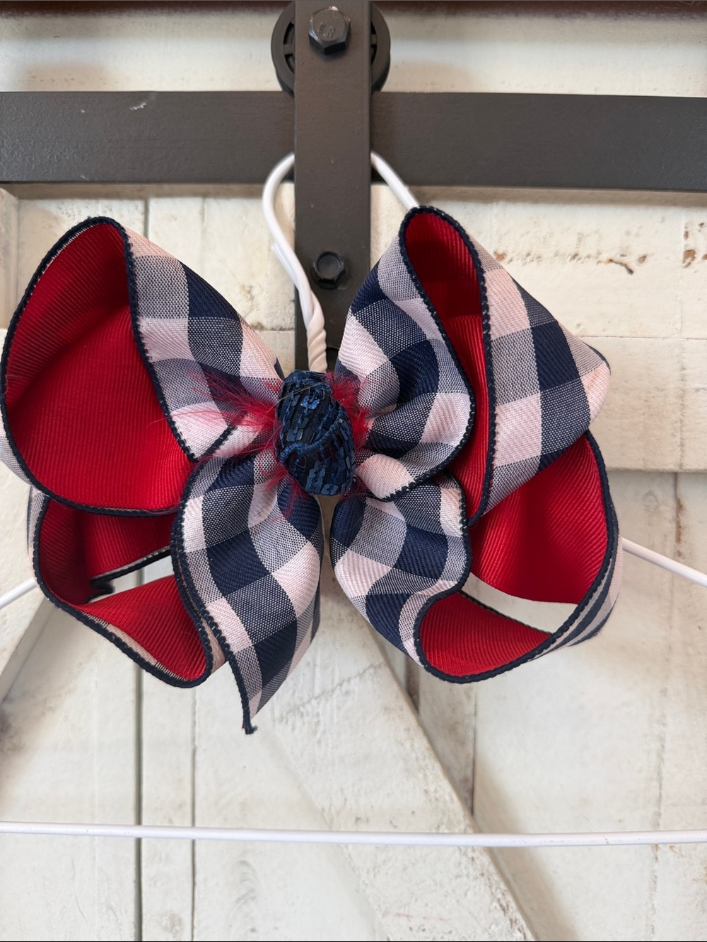 Red and Navy Plaid Bow Hair Clip - Kids Accessories
